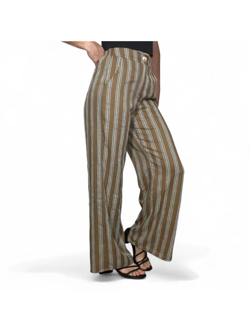 Little Lies Brown Striped Trousers With Elastic Waist Size XS